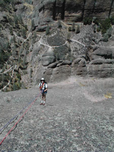 Chris Hibbert does the first rappel on Machette ridge