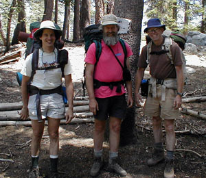 Chris Hibbert, Hal Murray and Paul Doherty hiking in the John Muir wilderness CA